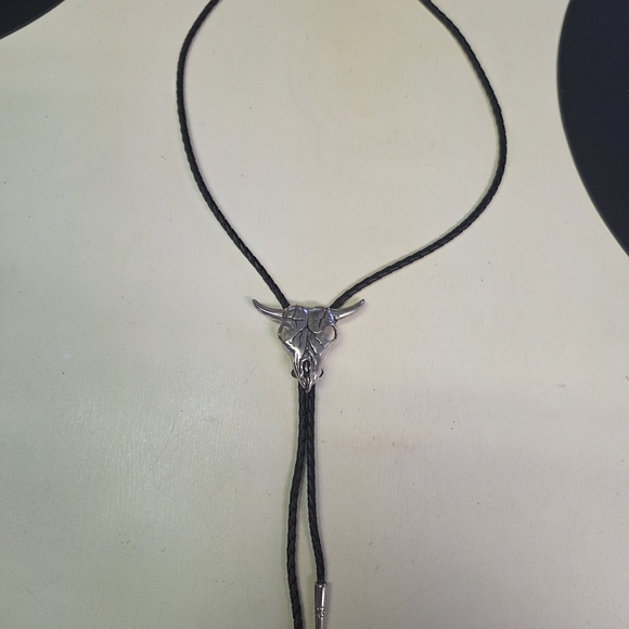 Other - Western Style Silver Bull Skull Bolo Tie Necklace. Adjustable.
